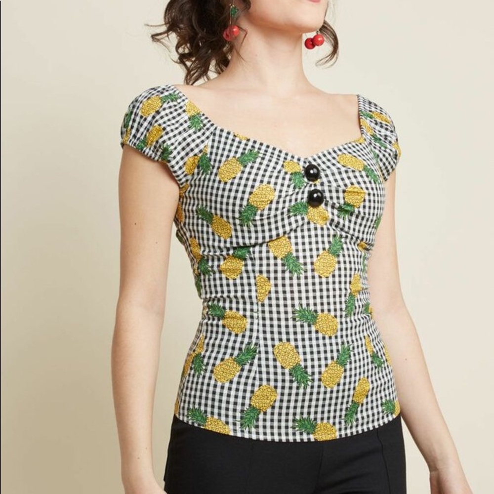 Collectif Dolores Pineapple Gingham Pinup Top